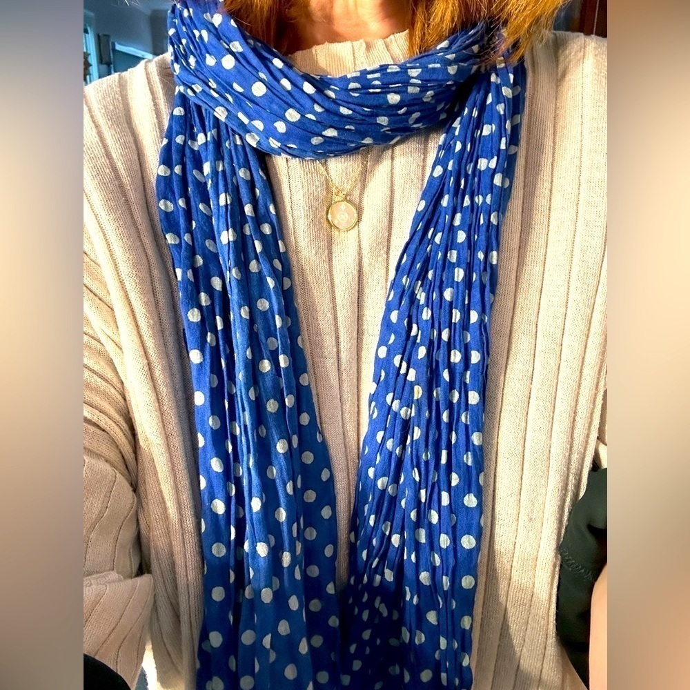 Scarf brought back from Europe- Royal Blue w/Light Green Polka Dots - Cute & Fun